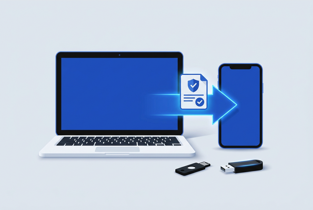 Ordenador, móvil y llave USB con un certificado digital protegido: copia de seguridad del certificado